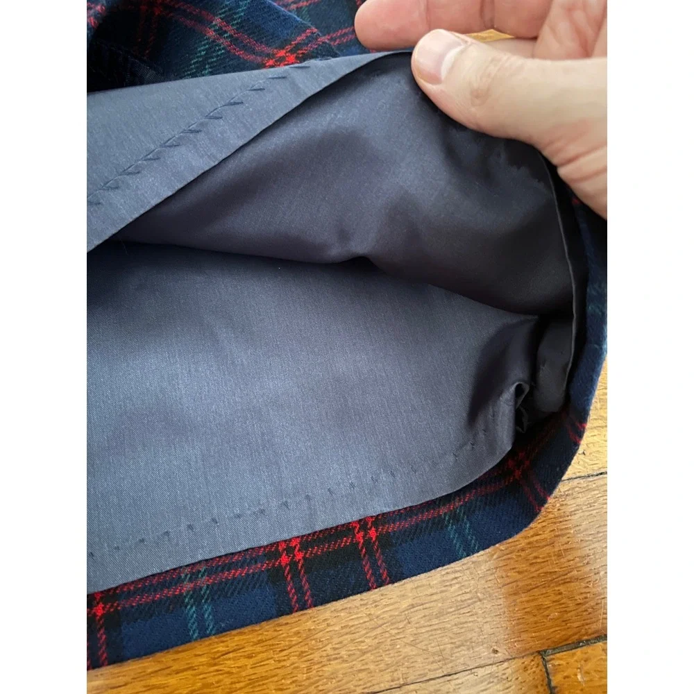 Vintage Pendleton Wool Plaid Skirt Navy Blue Red Green High Waist Midi USA Made